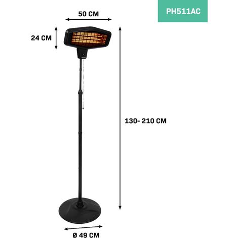 TRESKO Stufa a infrarossi 2500W | Riscaldatore Fungo elettrico da patio con  2 livelli di calore | interni ed esterni | Riscaldatore da stand con