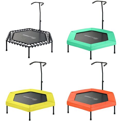 Upper Bounce 50" 127cm Hexagonal Mini Fitness Exercise Trampoline Rebounder Trampette for Gym, Indoor Workout, Cardio, Weight Loss - T-Shaped Adjustable Hand Rail - Bungee Cord Suspension - No Pad