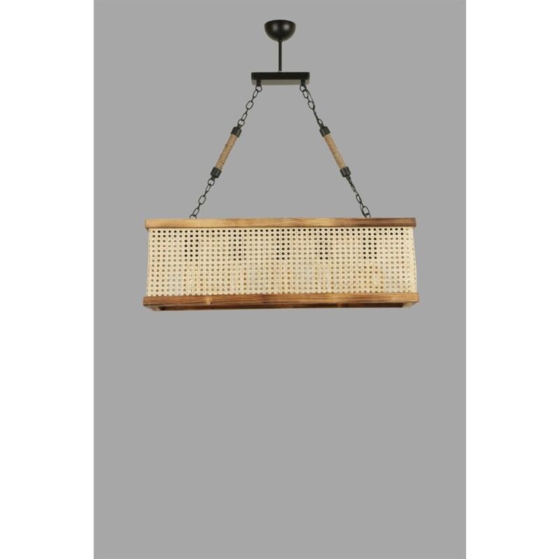 Suspension 3 lumières Tropaeum Métal Noir et Rotin Beige