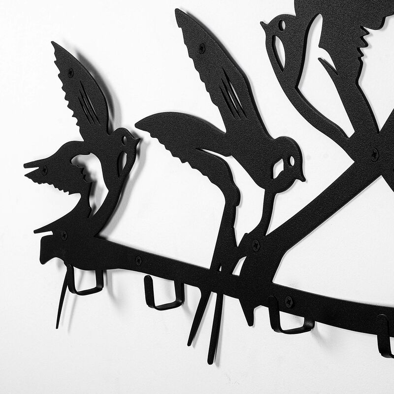Patère murale 2 crochés Takumi 50x30cm 3 oiseaux Métal Noir