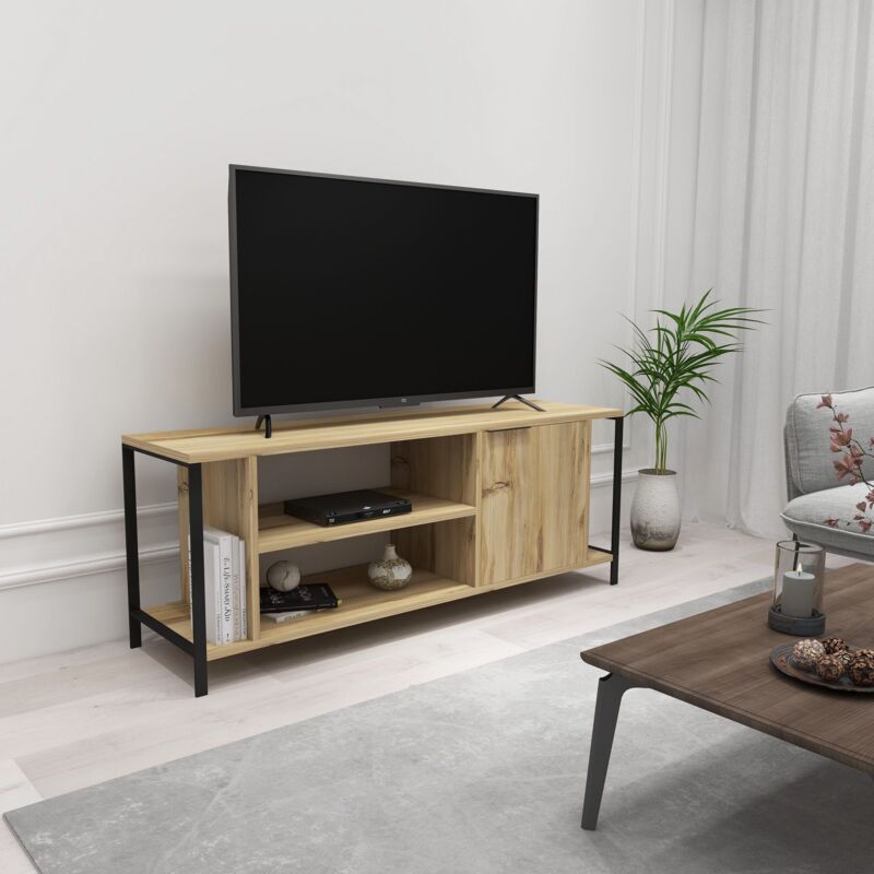 Meuble TV Norah 120cm Noir et Chêne foncé