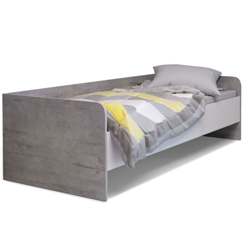 Cadre de lit simple Gaponi pour sommier 90x200cm Effet bois gris et Blanc