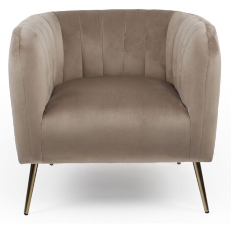 Fauteuil moderne Bombaro pieds métal doré et Velours Taupe (1/5)