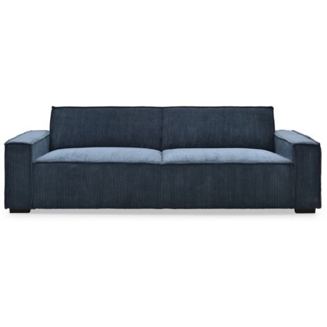 Cotecosy – Canapé convertible 3 places clic-clac en velours côtelé bleu – Dimensions L230 x P94 x H75 cm – Confort optimal pour 2 personnes