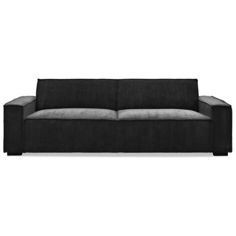 Cotecosy – Canapé convertible 3 places clic-clac en velours côtelé noir – Dimensions L230 x P94 x H75 cm – Confort optimal pour 2 personnes