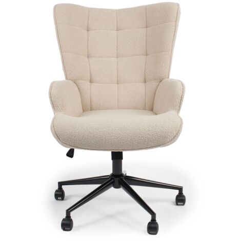 Cotecosy – Fauteuil de bureau haut dossier Florelo – Tissu bouclette beige – Dossier à bascule – Mousse d'assise 9cm – Dimensions L75 x P68 x H96 cm (1/5)