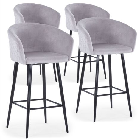 Chaises de bar en velours argent Cotecosy lot de 4 pieds en metal noir