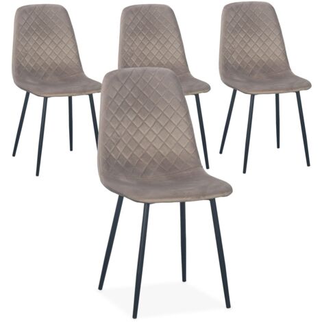 Lot de 4 chaises matelassées Norway Velours Taupe Pieds Noir (1/5)