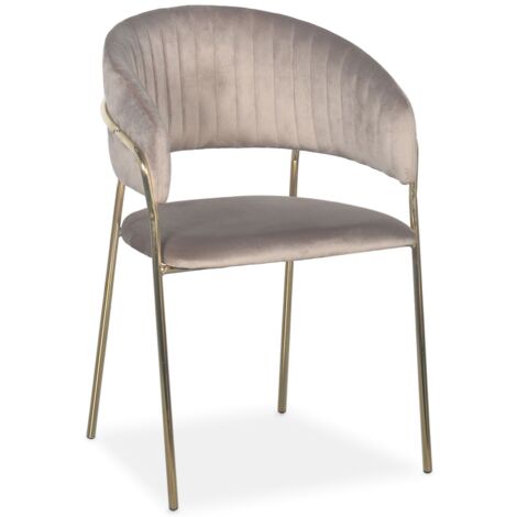 Lot de 8 chaises Tabata Métal Or et Velours Taupe (1/5)