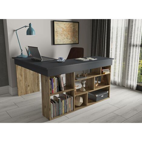 Bureau à domicile Bureau d'ordinateur pour deux personnes avec étagère à  deux couches en bois