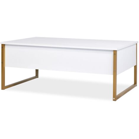 Table basse rectangulaire 60x90cm en bois mélaminé blanc – Pieds en métal doré – Élégante pour salon moderne (1/5)