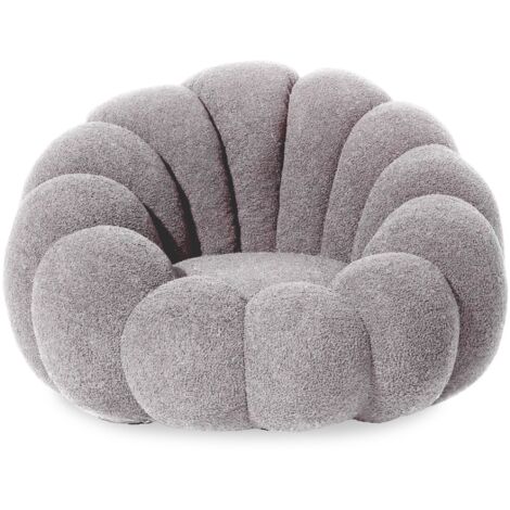 Fauteuil design coquillage Arielina Tissu bouclette Gris