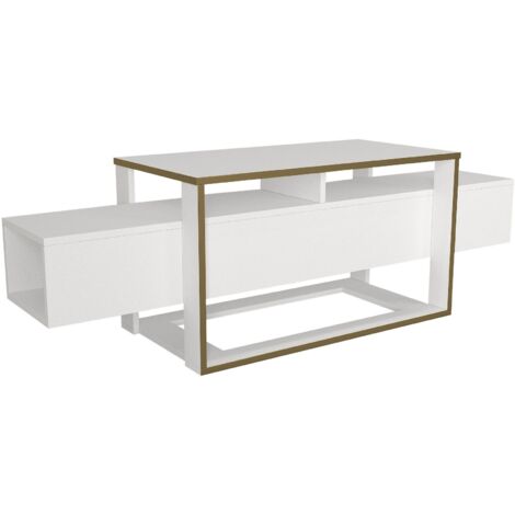 Meuble TV Pirarucu 160cm Bois Blanc et Or