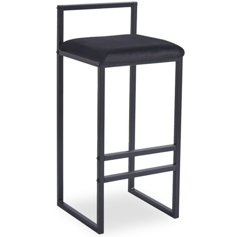 Cotecosy – Tabouret de bar en métal noir – Assise velours 65cm – Design épuré et moderne – Dimensions L35 x P35 x H80 cm