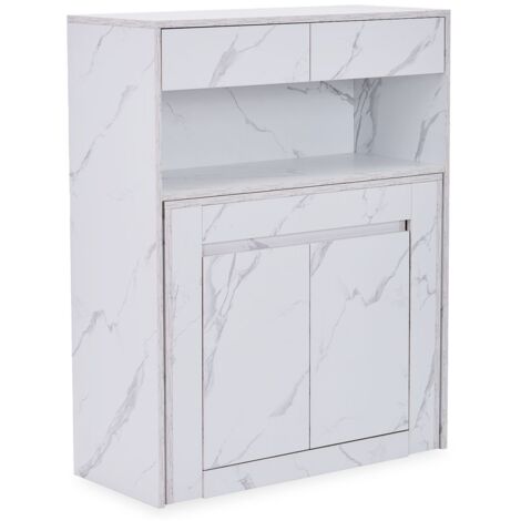 Console extensible avec rangement – Effet marbre blanc – Dimensions L176,5 x P90 x H76 cm – Capacité 5 personnes – Bois M.D.F (1/4)