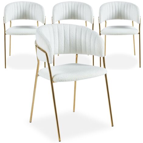 Cotecosy – Lot de 4 chaises Tabata tissu bouclette crème – Structure en métal doré – Dossier arrondi pour confort – Dimensions L53.5 x P52.5 x H79 cm (1/5)