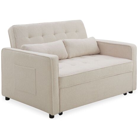 Canapé convertible 2 places Komaria Tissu bouclette Crème