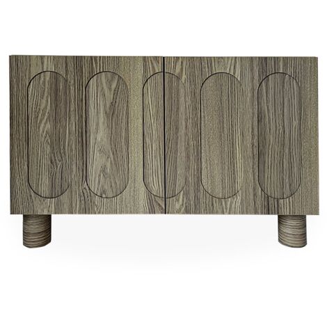 Petit buffet rétro-moderne avec portes sculptées Durand L80cm Chêne grisé (1/5)