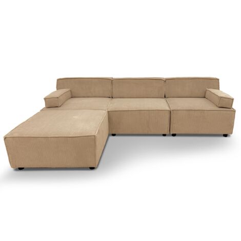 Cotecosy – Canapé d'angle modulable 3 places en velours côtelé beige – Dimensions L258 x P172 x H68 cm – Design moderne et flexible (1/5)