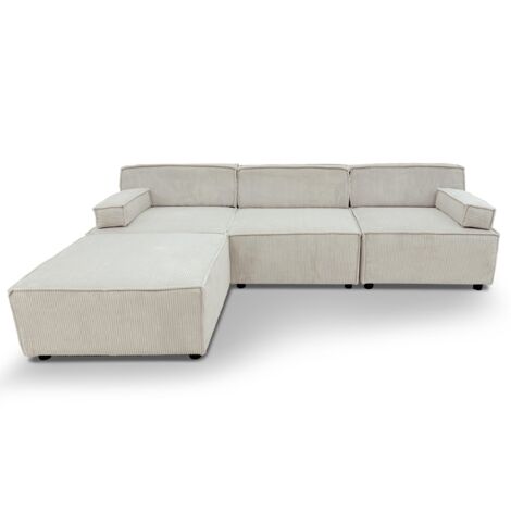 Cotecosy – Canapé d'angle modulable 3 places – Velours côtelé crème – Dimensions L259 x P173,5 x H70 cm – Design moderne et flexible (1/5)