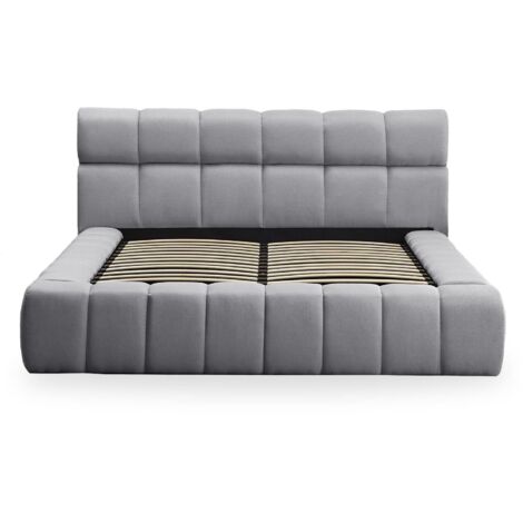 Cotecosy – Lit-coffre 180x200cm avec sommier relevable – Tête de lit matelassée – Tissu gris foncé – Cadre large et rembourré pour confort