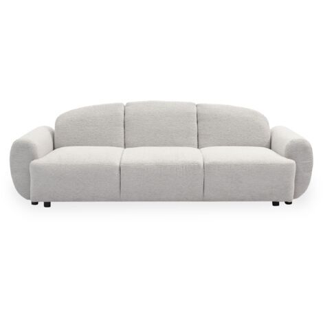 Cotecosy – Canapé 3 places convertible tissu texturé gris clair – Dossier arrondi – Accoudoirs généreux – Couchage 188x112cm – Confort optimal