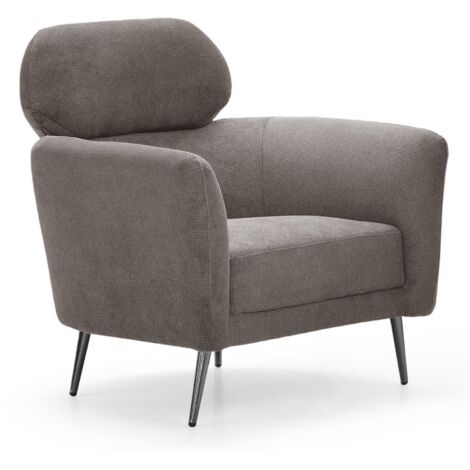 Cotecosy – Fauteuil moderne haut dossier – Tissu doux 100% polyester gris taupe – Dimensions L83 x P77 x H88 cm – Pieds en métal chic (1/5)
