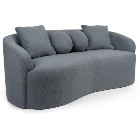Cotecosy – Canapé droit 3 places gris – Tissu bouclette doux – Dimensions L178 x P82 x H68 cm – Design incurvé moderne (1/5)