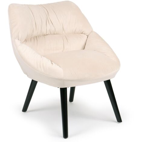 Cotecosy – Fauteuil en velours beige Patrick – Design enveloppant – Assise rembourrée – Pieds en bois noir – Dimensions L71 x P73 x H74 cm (1/5)