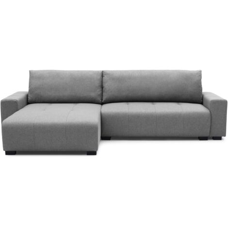 Cotecosy – Canapé d'angle convertible 288x160cm – Tissu gris doux – Angle réversible – Rangement intégré – Confort optimal
