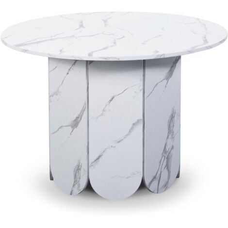 Cotecosy – Table ronde extensible 310cm – Style japandi – Rallonges intégrées – Effet marbre blanc – Pour 6 à 14 personnes