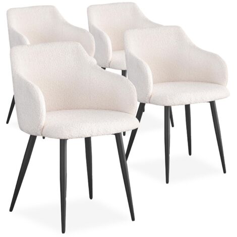 Lot de 4 chaises Paoline Tissu Bouclette Crème (1/5)