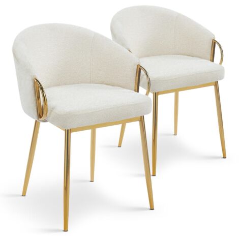 Lot de 2 chaises arrondies et matelassées Patricia Métal doré et Tissu Beige (1/5)