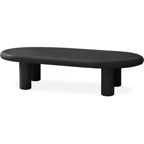Cotecosy – Table basse arrondie 160cm – Pieds colonnes en bois M.D.F – Design moderne noir – Surface fonctionnelle épurée