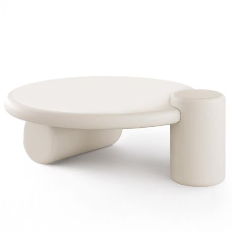 Cotecosy – Table basse ronde asymétrique 100cm – Plateau en bois M.D.F. – Design sculptural crème – Pour intérieur épuré style Japandi (1/5)