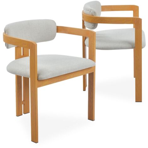Cotecosy – Lot de 2 chaises Galilea – Métal effet bois clair – Tissu beige – Dossier incurvé rembourré – Assise confortable H75 cm (1/5)