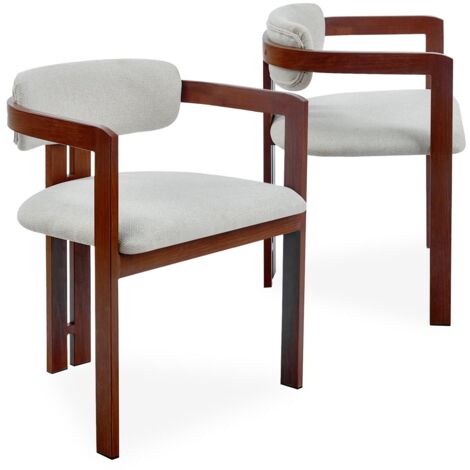 Cotecosy – Lot de 2 chaises Galilea métal effet bois foncé – Assise rembourrée en tissu beige – Dossier incurvé pour confort – Dimensions L50 x P58 x H75 cm (1/5)