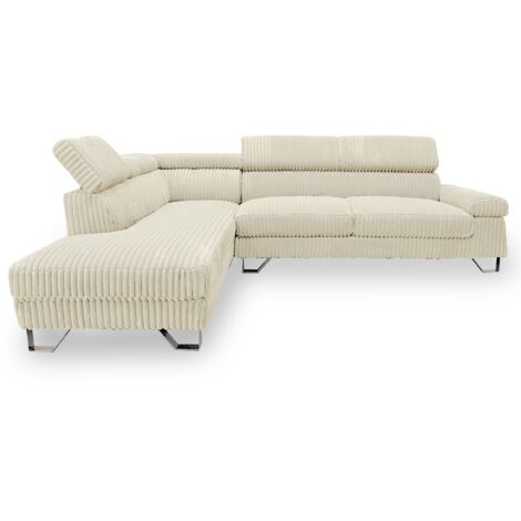Canapé d'angle à gauche avec têtières relevables Quentin Velours côtelé Beige