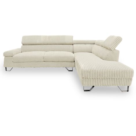 Canapé d'angle à droite avec têtières relevables Quentin Velours côtelé Beige
