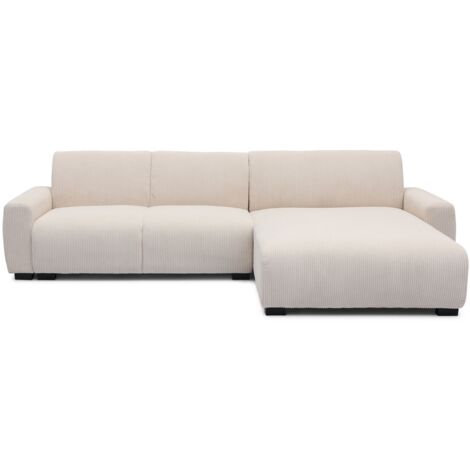 Cotecosy – Canapé d'angle convertible 288cm – Méridienne intégrée – Velours côtelé crème – Confort optimal pour salon moderne