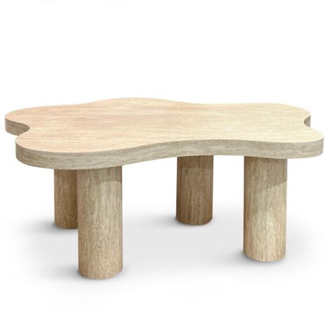 Table basse forme nuage 69x100cm Lagoon Effet Travertin Beige