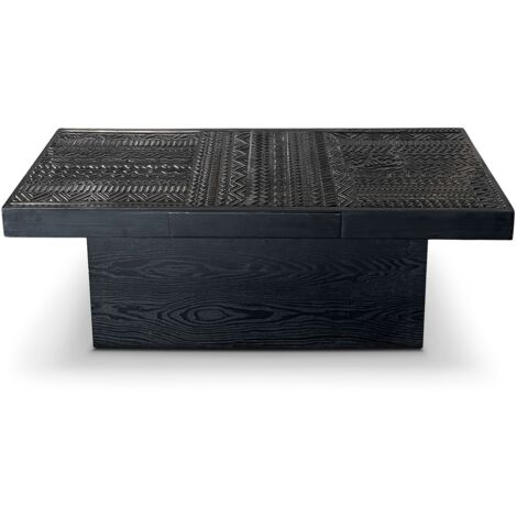 Table rectangulaire style ethnique 60x120cm Kinshasa 2 tiroirs Bois Noir