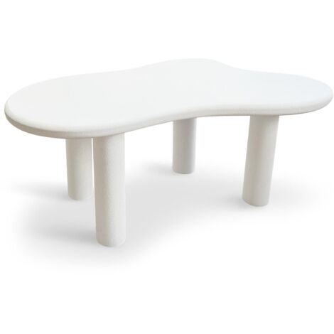 Cotecosy – Table de salle à manger nuage asymétrique 180x100cm – Blanc minéral texturé – 4 places – Design moderne et léger