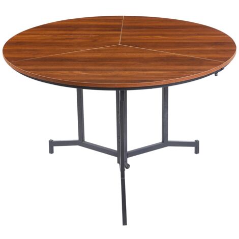 Table ronde pliable gain de place Cokelio 120cm Métal et plateau 3 parties Bois Noisette