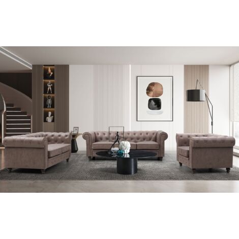 Cotecosy – Fauteuil Chesterfield vintage en tissu effet cuir – Dimensions L111 x P82 x H72 cm – Confort optimal et design élégant