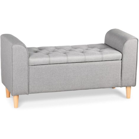 Cotecosy – Banc coffre Winnie en tissu gris clair – Dimensions L114 x P43 x H58 cm – Rangement esthétique pour salon, séjour ou chambre