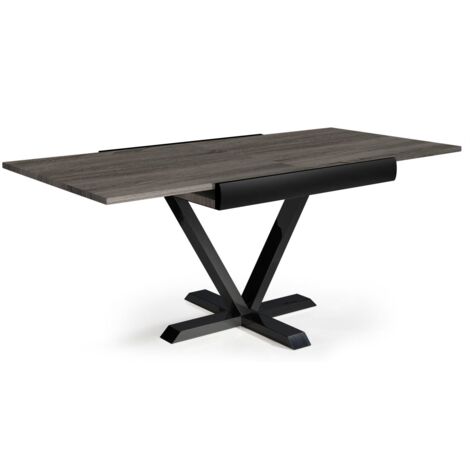 Cotecosy – Table pliante Newick en bois vintage – Longueur 180 cm – Rallonges intégrées pour format carré ou rectangulaire – Pieds en métal noir mat (1/4)