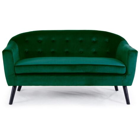Cotecosy – Canapé droit 3 places scandinave en velours vert – Dossier capitonné – Dimensions L157 x P73 x H79 cm – Hauteur d'assise 43 cm