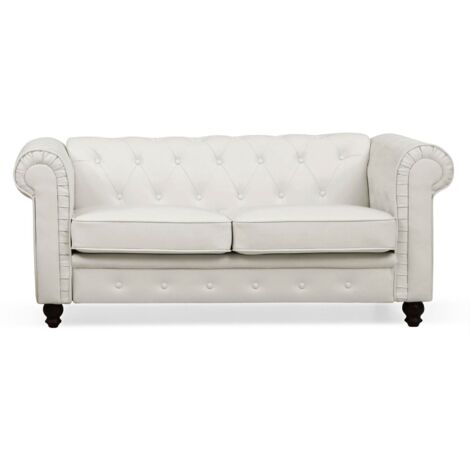 Cotecosy – Canapé Chesterfield 2 places blanc – Simili cuir – Dimensions L158 x P82 x H72 cm – Style classique et chic – Confort capitonné
