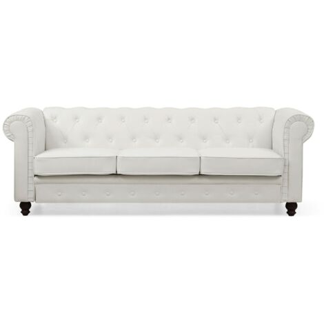 Cotecosy – Canapé Chesterfield 3 places blanc – Simili cuir – Dimensions L209 x P82 x H72 cm – Style classique et chic